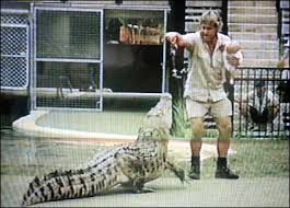 "This croc could eat me whole if it got mad, which is why I carry my baby to throw as a distraction..."